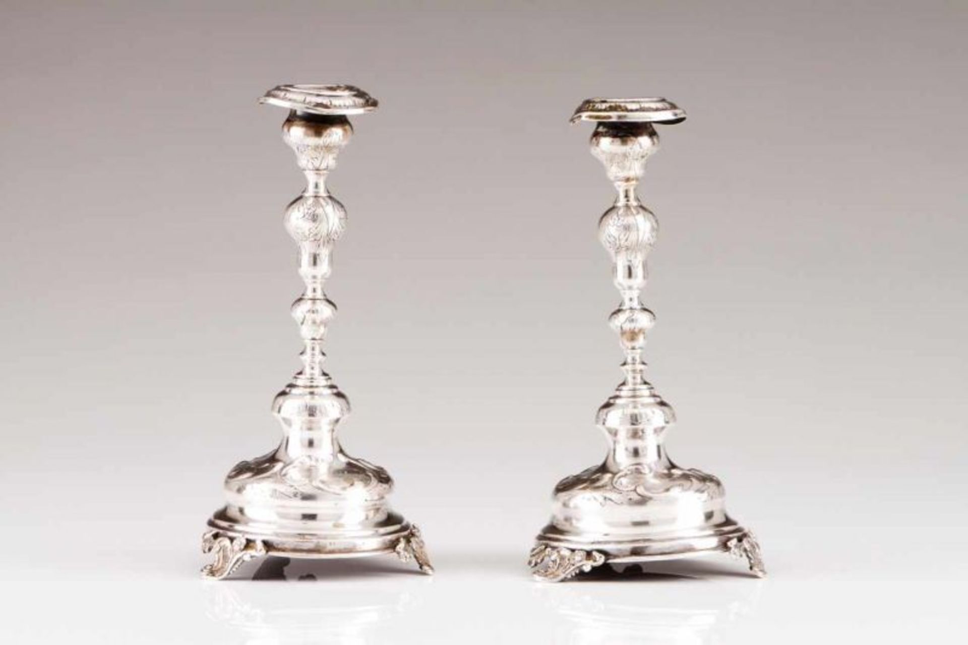 A pair of Belle Epoque candlesticks Portuguese silver of the late 19th, early 20th century