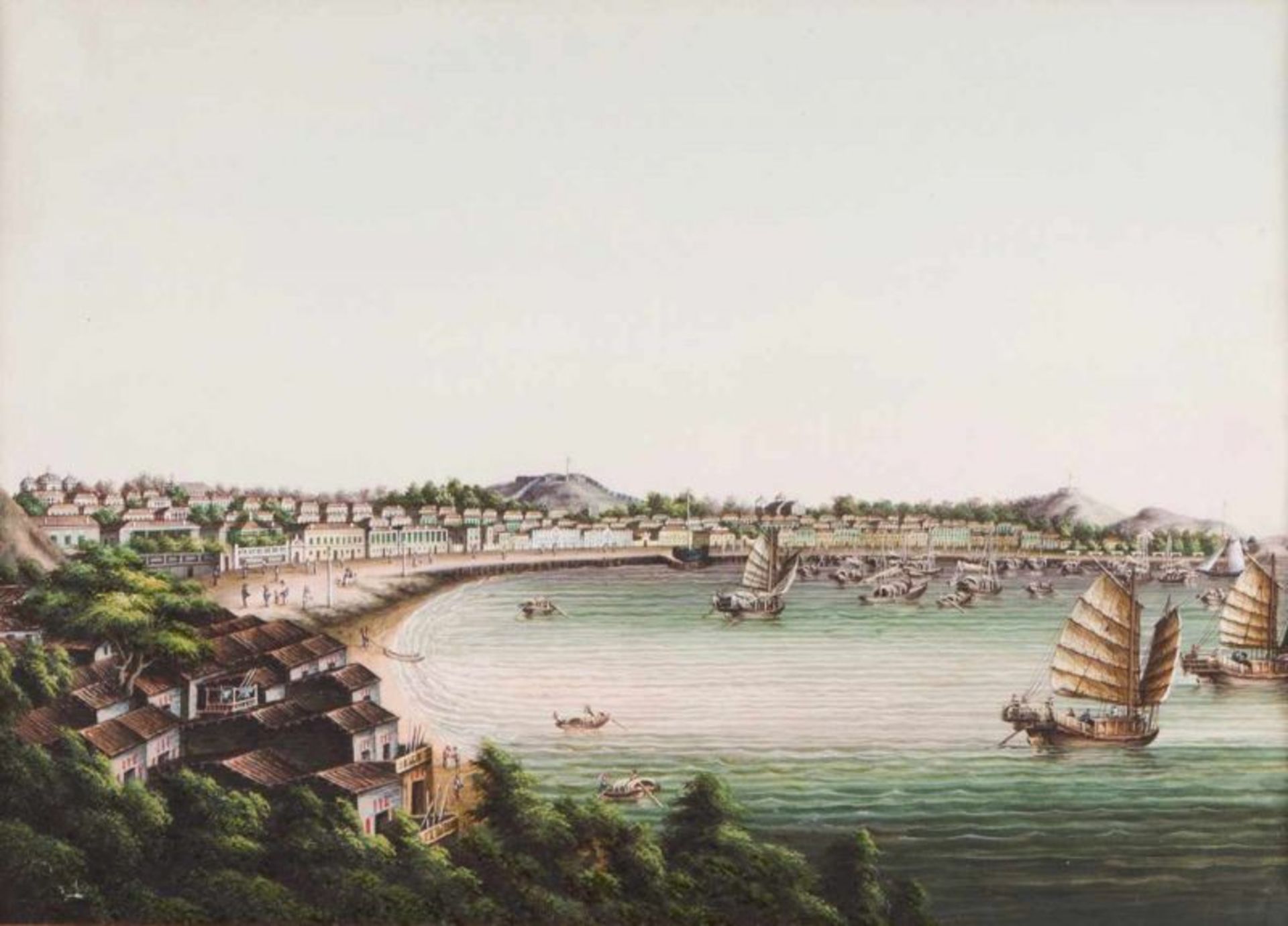 Chinese school of the 19th century View of Macau's outer harbour (Praia Grande bay) Tempera on