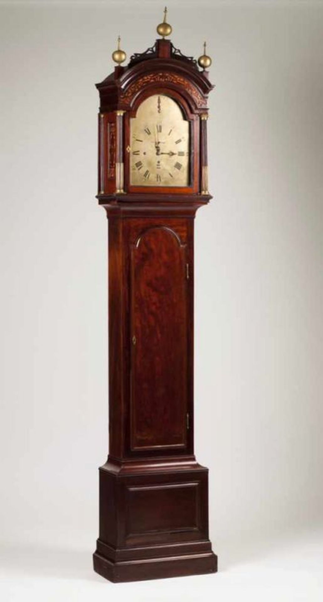 Thomas Hughes, London Important long case carillon clock Mahogany case with pierced decoration and