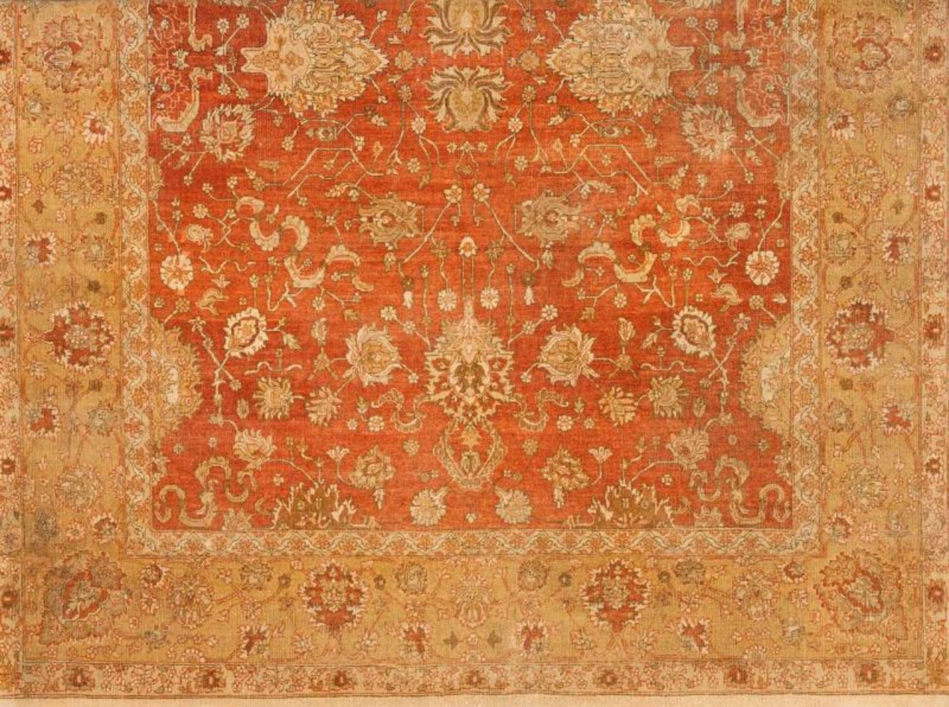 A Kashkai Miri carpet Cotton and wool Floral and geometric design in red, blue and salmon 278x161