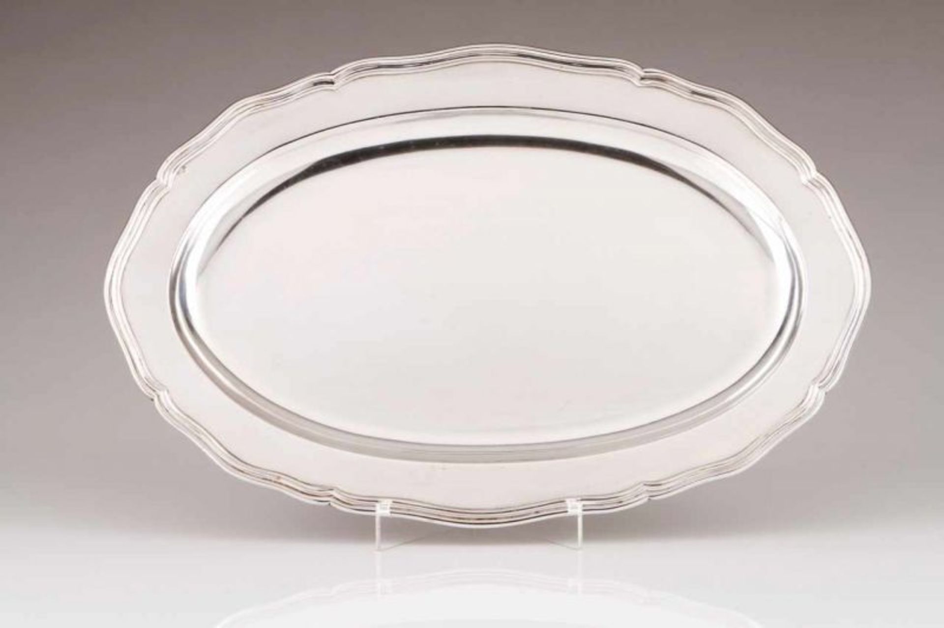 An oval dish, MANUEL ALCINO Portuguese silver Scalloped tab decorated with striated frieze Porto