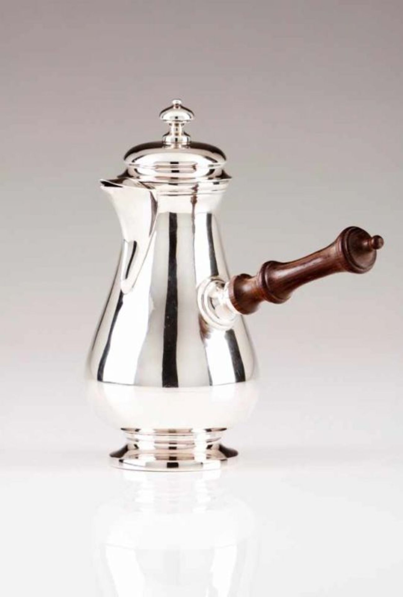 A coffee pot, MERGULHÃO Portuguese silver Pear shaped, rosewood handle Porto assay mark (1938-