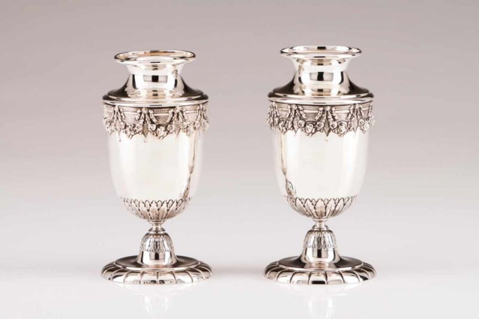 A pair of Belle Epoque vases, LEITÃO & IRMÃO Portuguese silver Of baluster shape decorated in