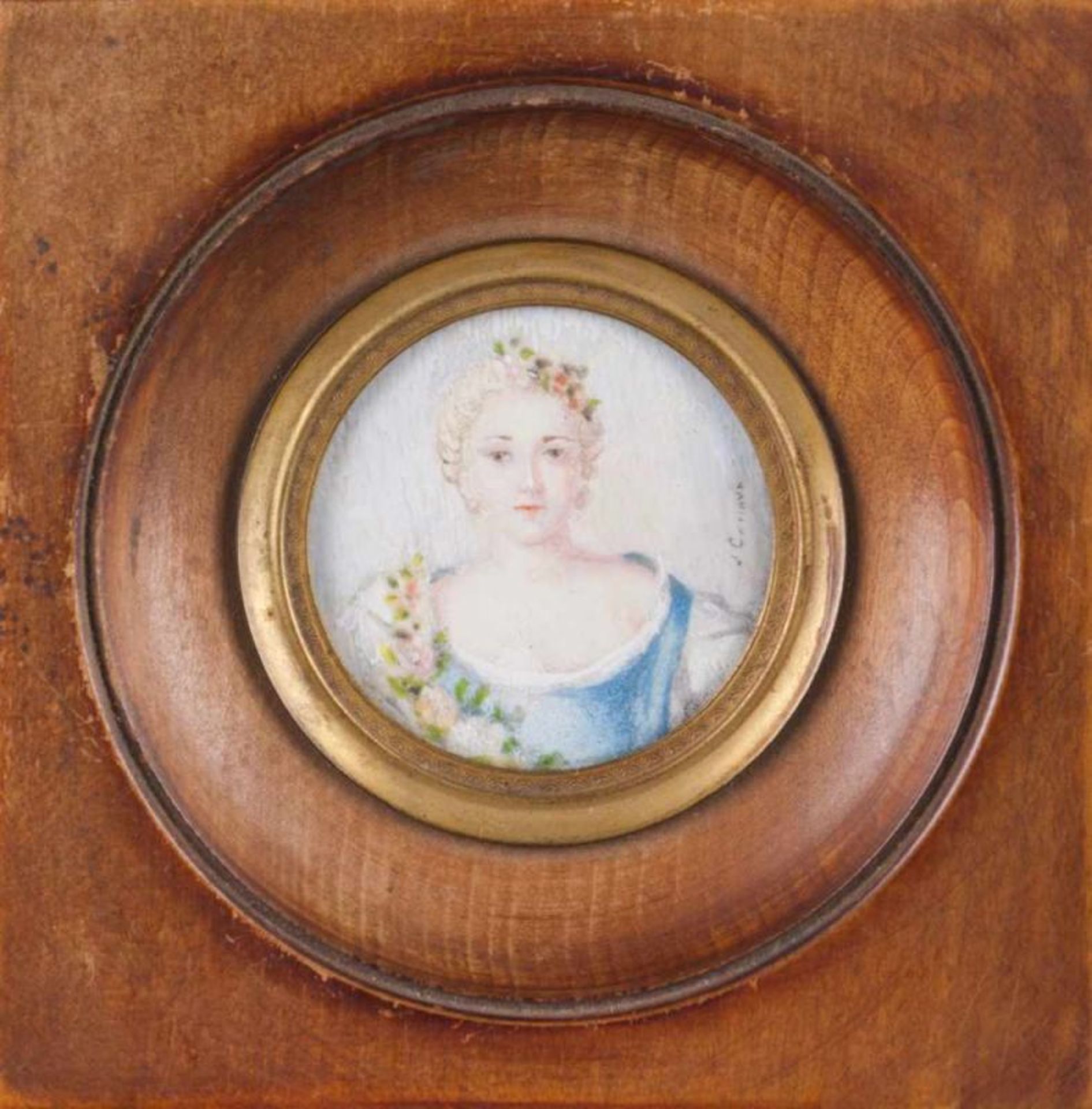 French school of the late 19th, early 20th century Lady's portrait Miniature on ivory Faded