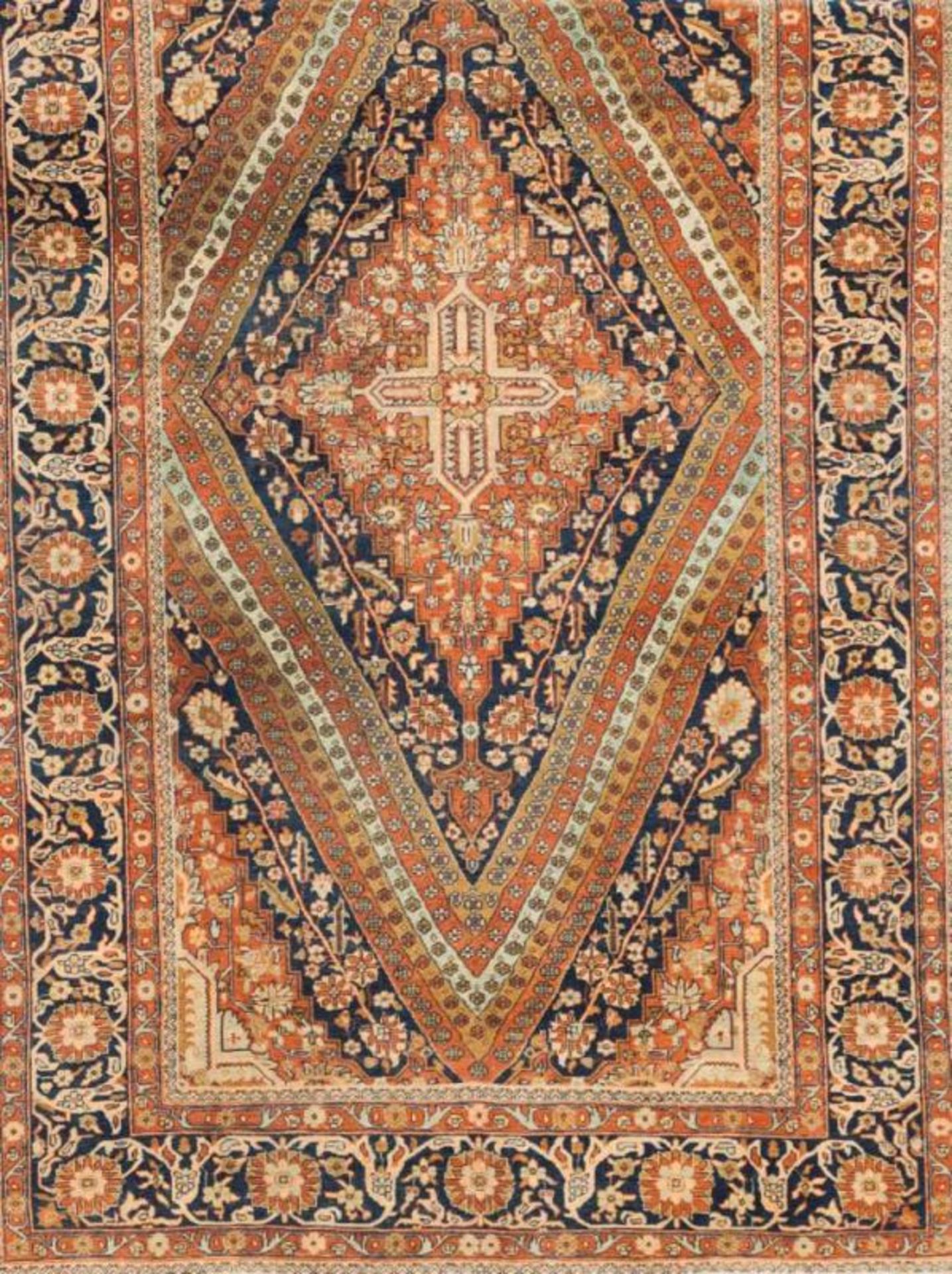 A Shirwan carpet, Russia Cotton and wool with floral decoration in beige, blue and brown 367x163 cm