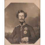 A German prince's portrait Lithography on paper 19th century Gilt wood and gesso frame 27x23,5 cm