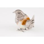 A sparrow A white onyx and Portuguese silver sculpture representing a standing sparrow Porto assay