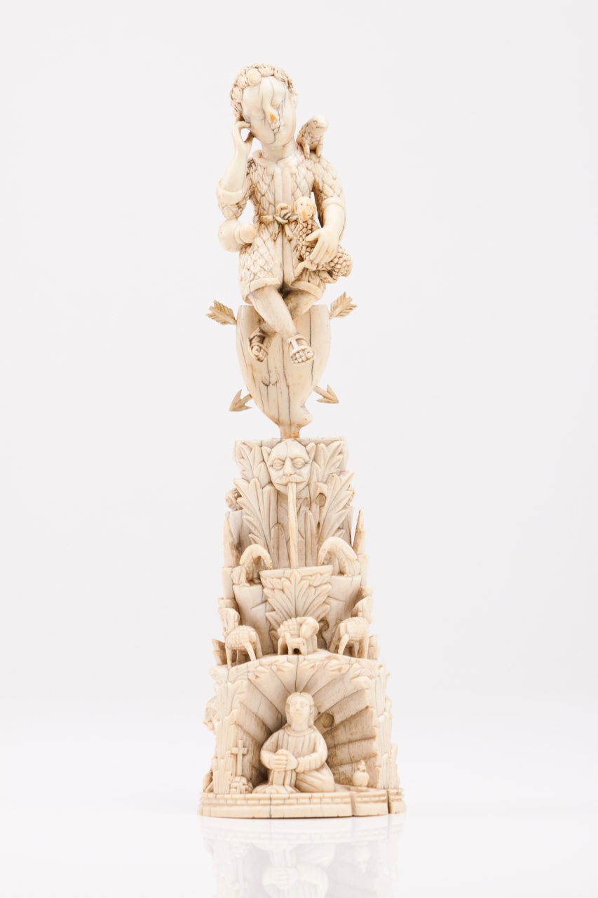 Child Jesus as the Good Shepherd An ivory Indo-Portuguese sculpture The Child is sleeping, above a