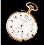 A repetition pocket watch 18kt gold cases White enamel dial with black arabian numbers and seconds