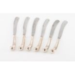 Six pistol handle knives Silver handles with volutes and engraved with coat-of-arms Central