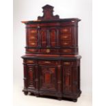 A large Mannerist cabinet Mahogany, burr-mahogany and ebonized wood veneered wood Decorated with