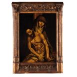 European school of the 16th century Pietá Oil on panel Carved and gilt wood frame in the Gothic