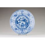 A plate Chinese porcelain Blue decoration depicting grasshopper and landscape with lake at the