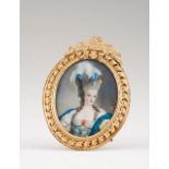 French school of the 19th century Marie Antoinette Miniature on ivory Gilt metal frame 12x9 cm