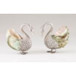 A duck A shell and portuguese silver sculpture representing a standing duck Porto assay mark (