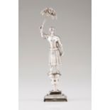 A toothpick holder Portuguese silver of the 19th century Representing a lady holding a flower