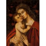 European school of the 17th century Our Lady with the Child Oil on panel 65x47 cm