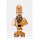 A "Pope" reliquary bust Carved, gilt and polychrome wood sculpture Europe, late 17th, early 18th