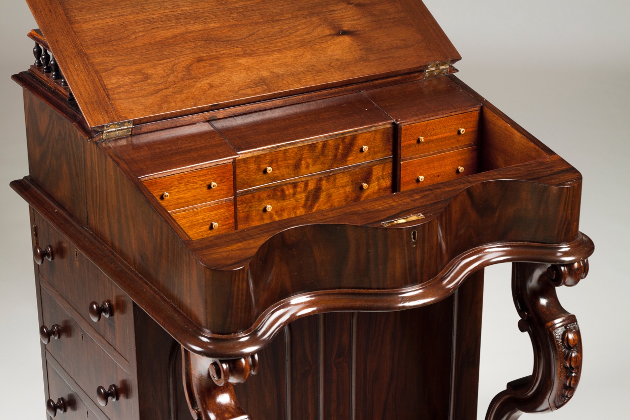 A Victorian Davenport Mahogany Top with gallery and leather lined writing surface Serpentine front - Image 2 of 3