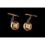 A pair of cufflinks Set in gold with two old European cut diamonds (ca. 0,20ct) Portuguese assay