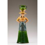 "Saloia" Faience sculpture representing a feminine figure with ewer Polychrome decoration in yellow,