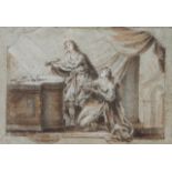 French school of the 18th century Classical scene Drawing and watery on paper Signed with monogram