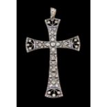 A "cross" pendant Set in silver and gold with calibrated sapphires, rose cut diamonds and 17 old