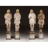 The four cardinal virtues Four wood sculptures with traces of polychromy Representing the Justice,