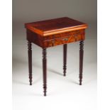 A small Empire style card table Mahogany Rotating top revealing compartmentalized green lined