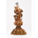 Our Lady of the Conception Indo-Portuguese sculpture Teak with traces of polychromy Ivory head,