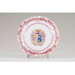 A scalloped plate Chinese export porcelain Polychrome Famille Rose and gilt decoration, centre