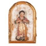Sacred Heart of Jesus A tabernacle door Carved, polychrome and gilt wood Portugal, 18th century