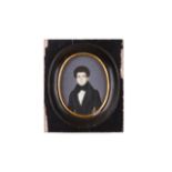 European school of the 19th century Young man's portrait Miniature on ivory 8,5x6,5 cm