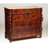 A Romantic commode Mahogany veneered mahogany Carved sides with griffons, scrolls and floral