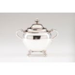 A Romantic sugar bowl Portuguese silver of the 19th century On four ball na claw feet, snake