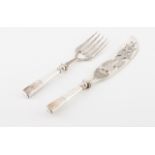 A pair of Romantic fish serving pieces of flatware Portuguese silver of the 19th century Handles