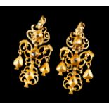 A pair of girandole earrings Traditional gold set with ten rose cut diamonds Portugal, late 18th,