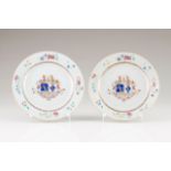 A pair of plates Chinese export porcelain Polychrome Famille Rose and gilt decoration with floral