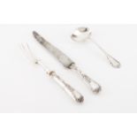 Three Belle-Époque serving pieces A pair of meat carvers with French silver handles decorated in the