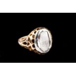 A Romantic ring Gold witrh pierced decoration, set in silver with one foiled-back rose cut diamond