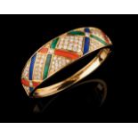 A bangle, VAN CLEEF & ARPELS Set in 18kt gold with coral, lapis-lazuli and malachite plaques and 101