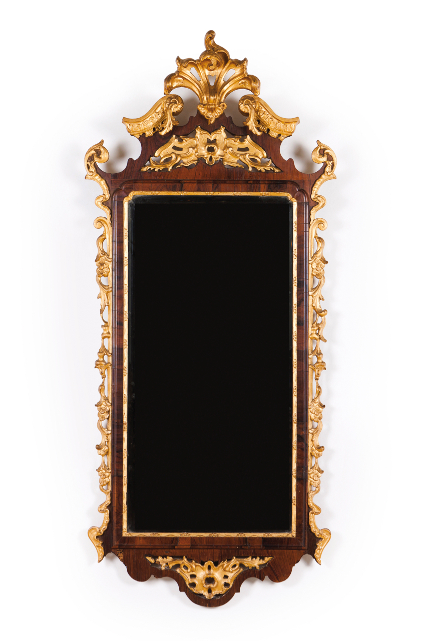 A D. José style mirror Rosewood veneered wood Carved decoration Portugal, 19th century (defects;