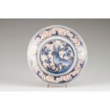 A plate Faience Blue and vinous ""aranhões"" decoration with hare 17th century (small defects)