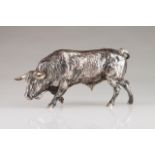 A bull Spanish silver sculpture representing a bull Spain assay mark, 20th century (wear signs)