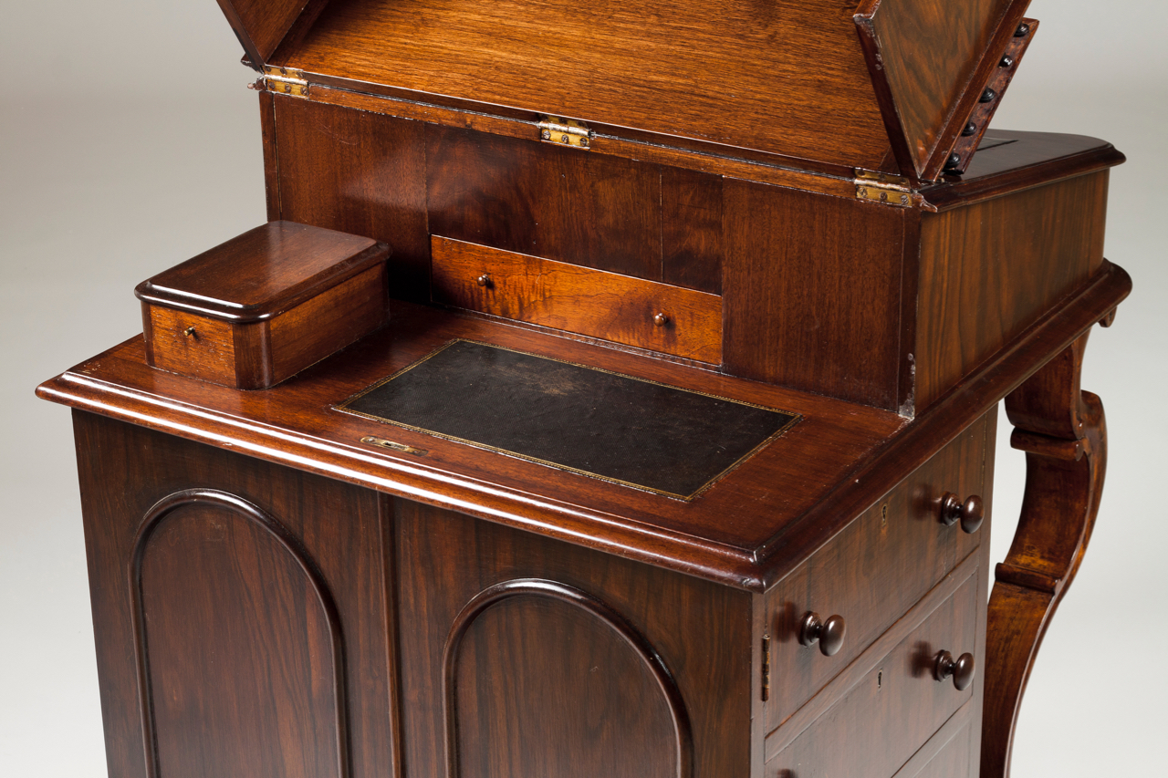 A Victorian Davenport Mahogany Top with gallery and leather lined writing surface Serpentine front - Image 3 of 3