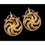 A pair of earrings Gold filigree Designed as a pair of rosettes Maker's mark, Portuguese mid-20th