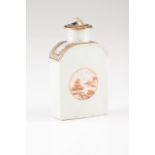 A tea caddy with cover Chinese export porcelain Rouge de fer decoration with landscapes, trees and