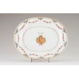 An oval dish Chinese export porcelain Polychrome decoration depicting coat-of-arms of Francisco de