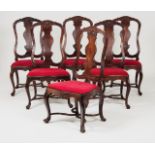 A set of six D. José style chairs Carved walnut Upholstered seats Portugal, 20th century