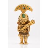 Deity Possibly representing Inca deity Gold sheet decorated in relief and with applied colored